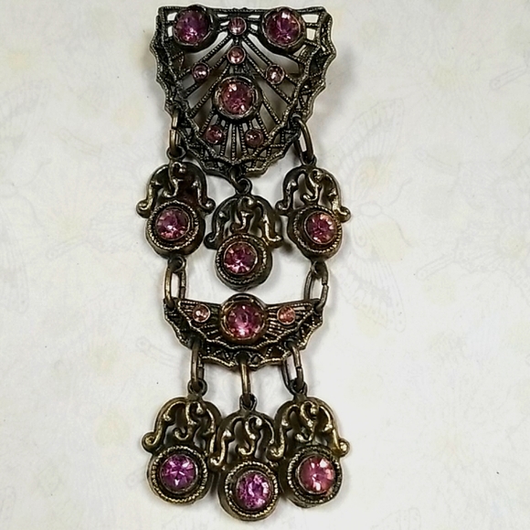 Vintage Art Deco 1930s Amethyst Rhinestone Crystal Brooch - Picture 2 of 9